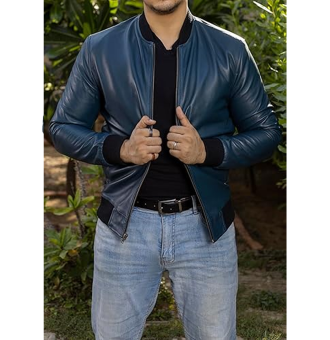 Men Leather Jacket Blue 3